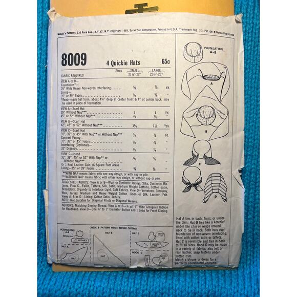 McCalls 8009 Sewing pattern hat turban hood 1960s - Picture 3 of 6